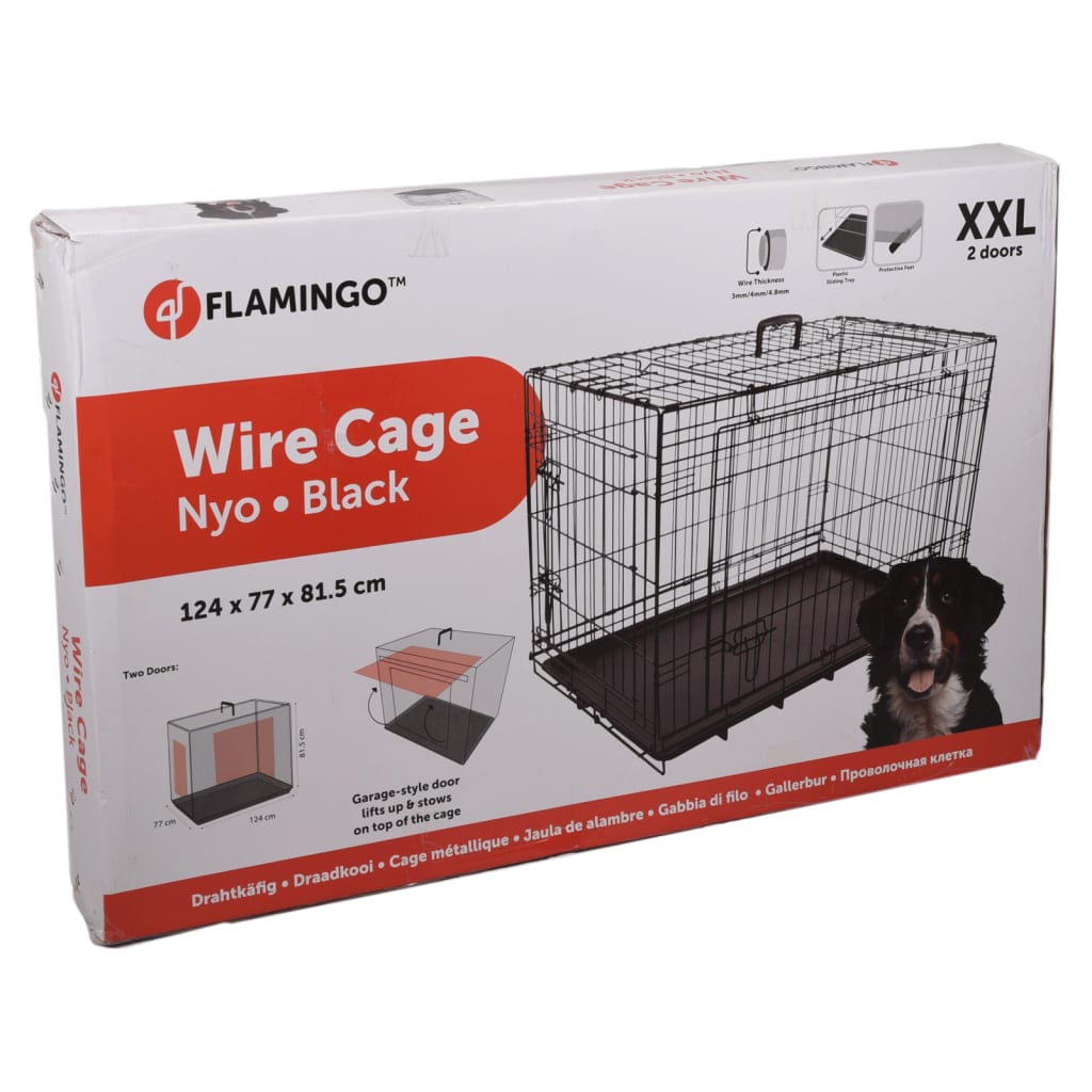 FLAMINGO Wire Cage with Sliding Door Nyo XXL 124x77x81.5 cm Black