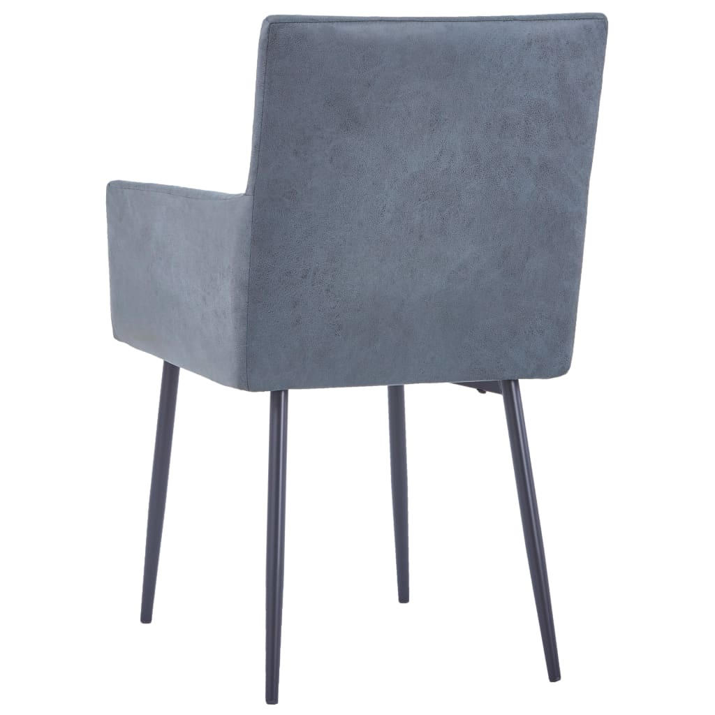 vidaXL Dining Chairs with Armrests 6 pcs Grey Faux Suede Leather