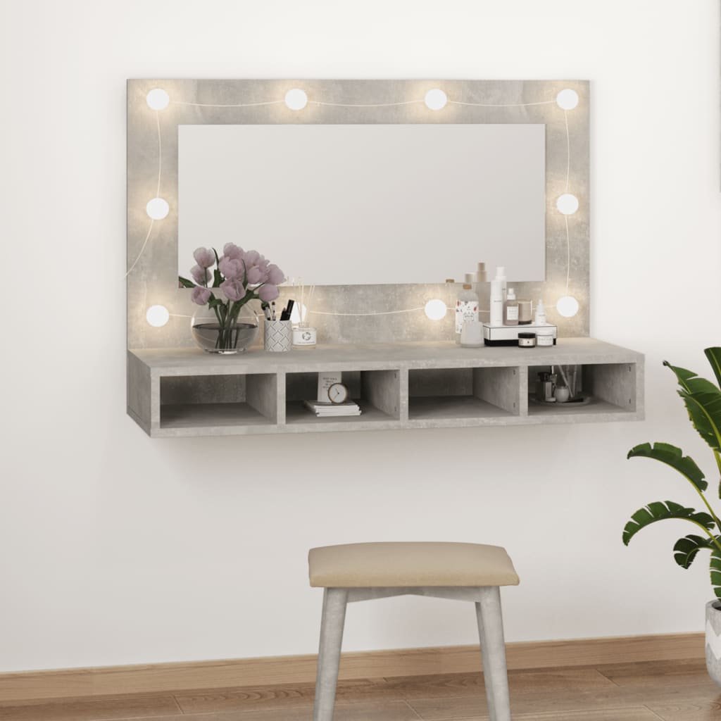 vidaXL Mirror Cabinet with LED Concrete Grey 90x31.5x62 cm