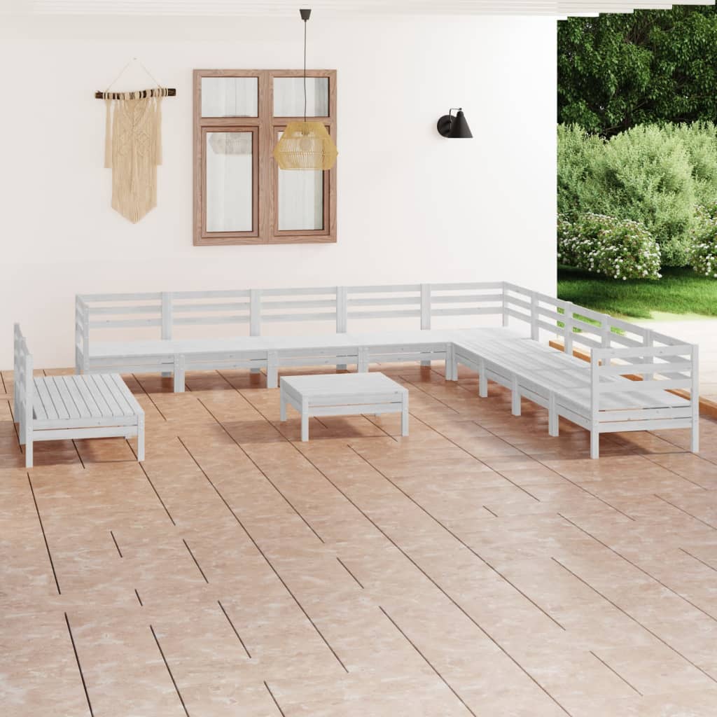 vidaXL 12 Piece Garden Lounge Set Solid Wood Pine White