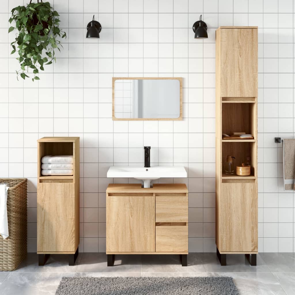 vidaXL Bathroom Cabinet Sonoma Oak 65x33x60 cm Engineered Wood | vidaXL ...