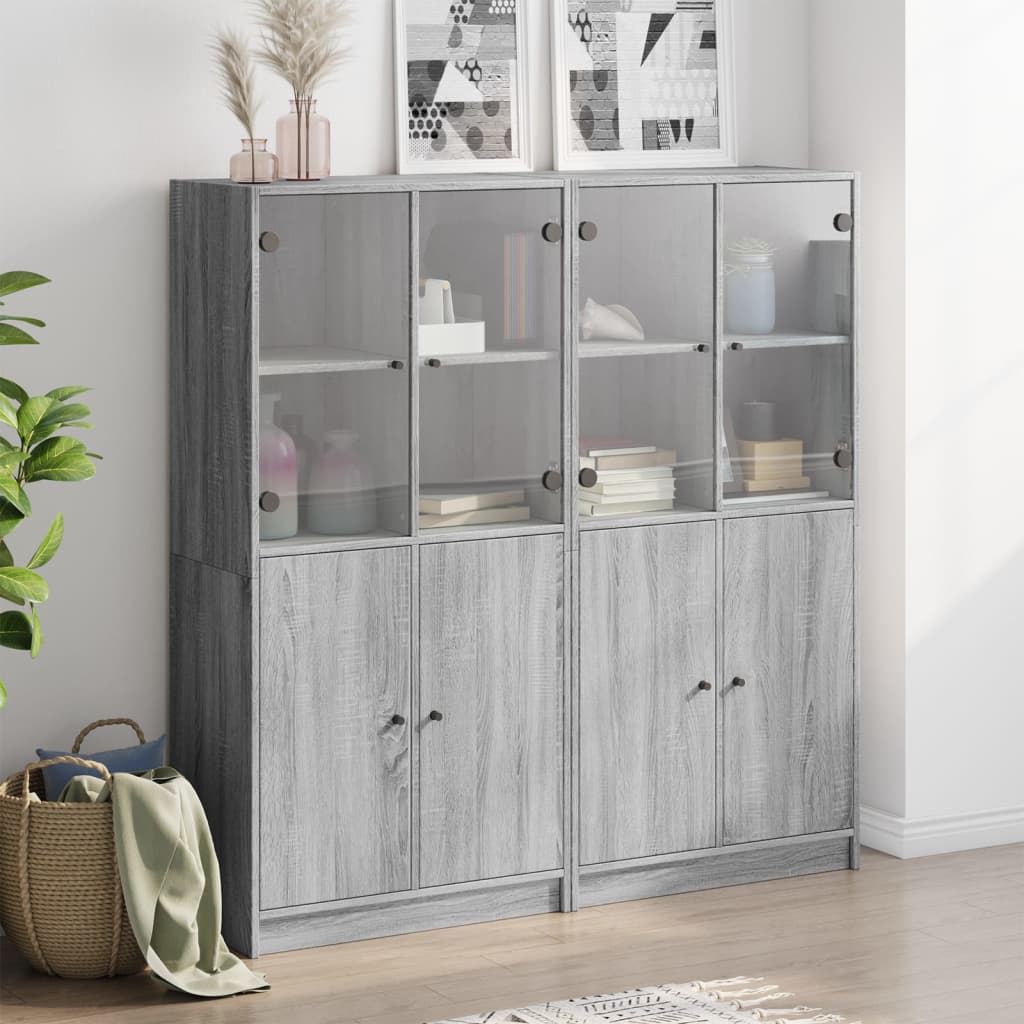 vidaXL Bookcase with Doors Grey Sonoma 136x37x142 cm Engineered Wood