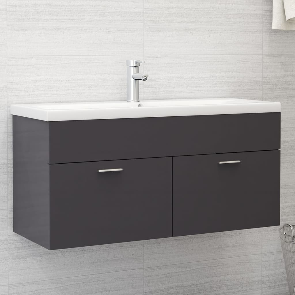 vidaXL Sink Cabinet High Gloss Grey 100x38.5x46 cm Engineered Wood