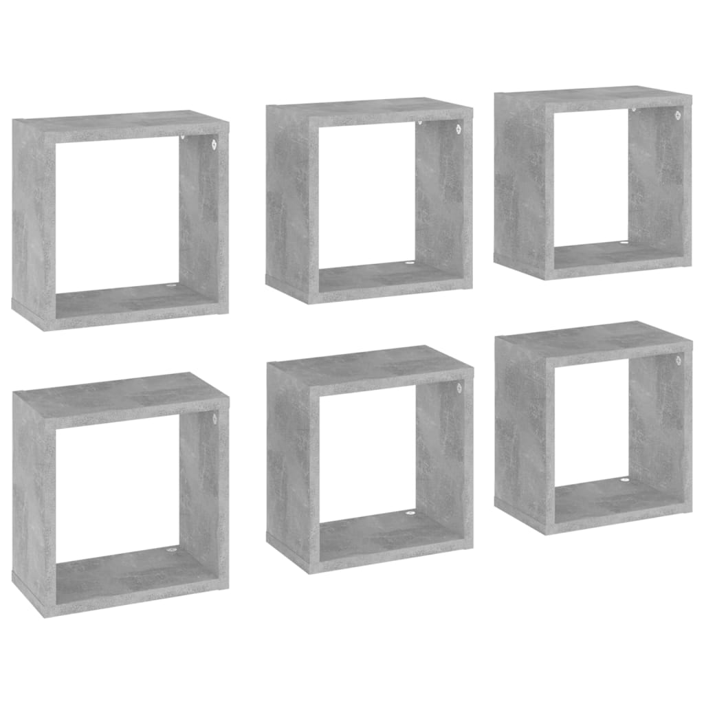 vidaXL Wall Cube Shelves 6 pcs Concrete Grey 26x15x26 cm