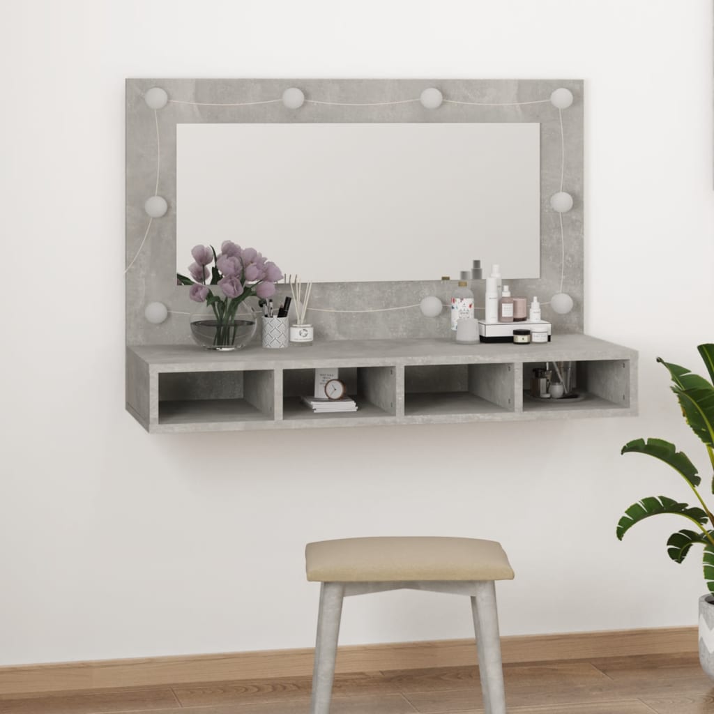 vidaXL Mirror Cabinet with LED Concrete Grey 90x31.5x62 cm
