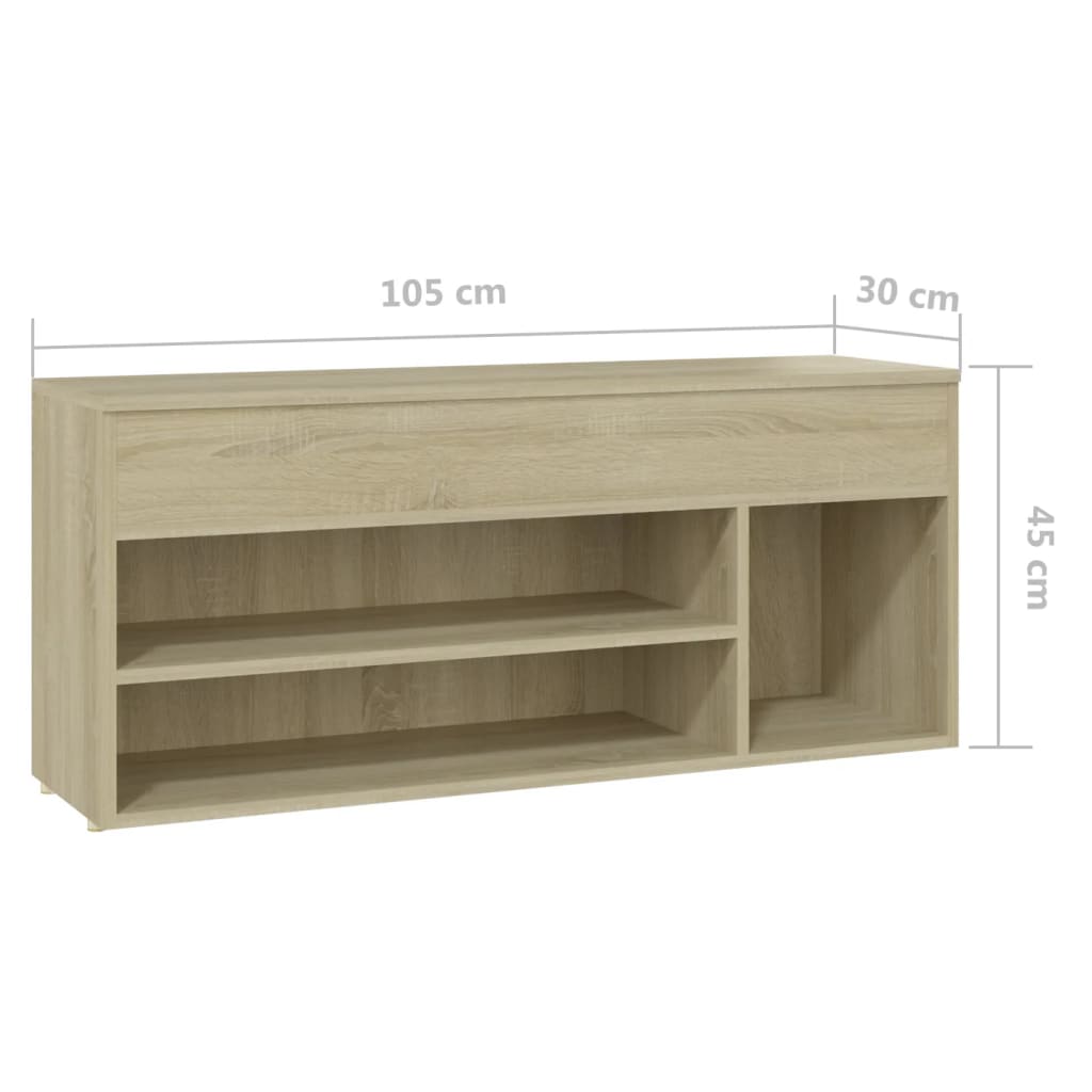 vidaXL Shoe Bench Sonoma Oak 105x30x45 cm Engineered Wood