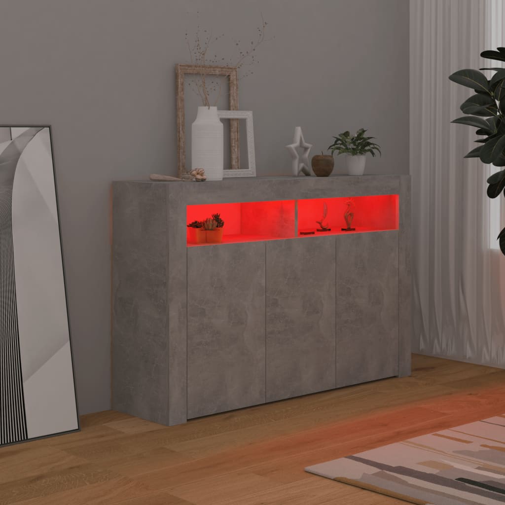 vidaXL Sideboard with LED Lights Concrete Grey 115.5x30x75 cm