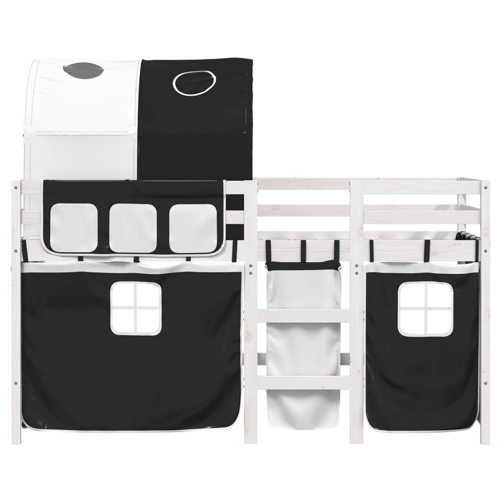 vidaXL Kids' Loft Bed with Tunnel White&Black 80x200 cm Solid Wood Pine
