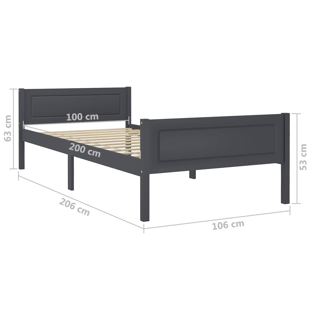 vidaXL Bed Frame Solid Pinewood Grey 100x200 cm