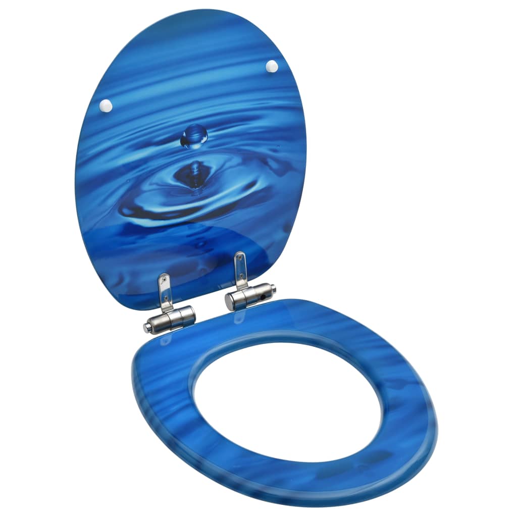 vidaXL WC Toilet Seat with Soft Close Lid MDF Blue Water Drop Design