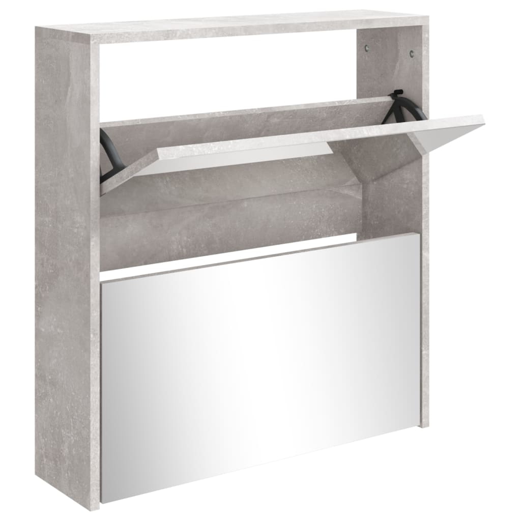 vidaXL Shoe Cabinet with Mirror 2-Layer Concrete Grey 63x17x67 cm