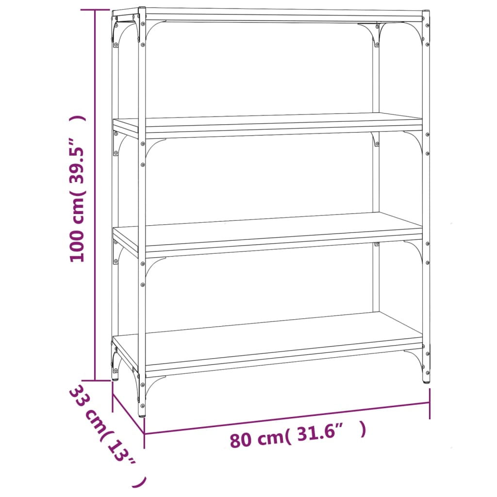 vidaXL Book Cabinet Brown Oak 80x33x100 cm Engineered Wood and Steel