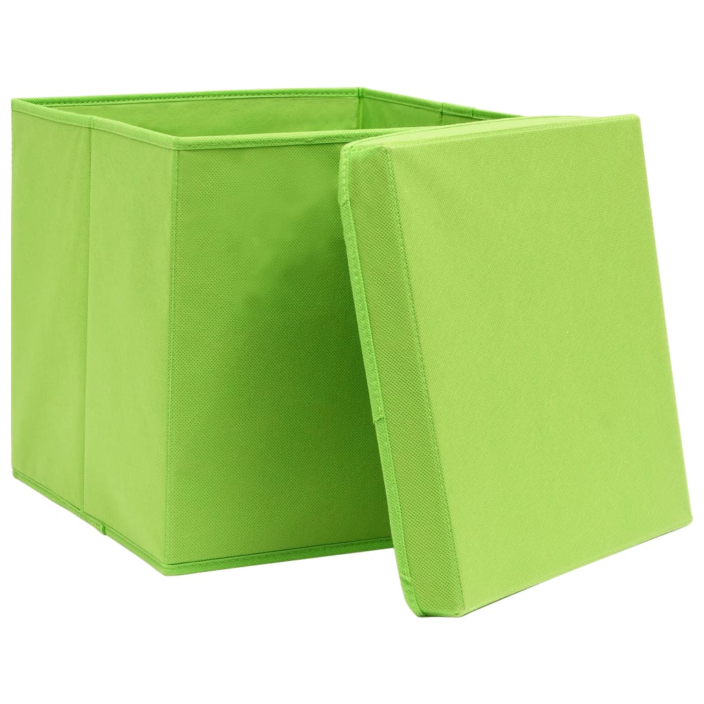 vidaXL Storage Boxes with Lids 10 pcs Green 32x32x32 cm Fabric