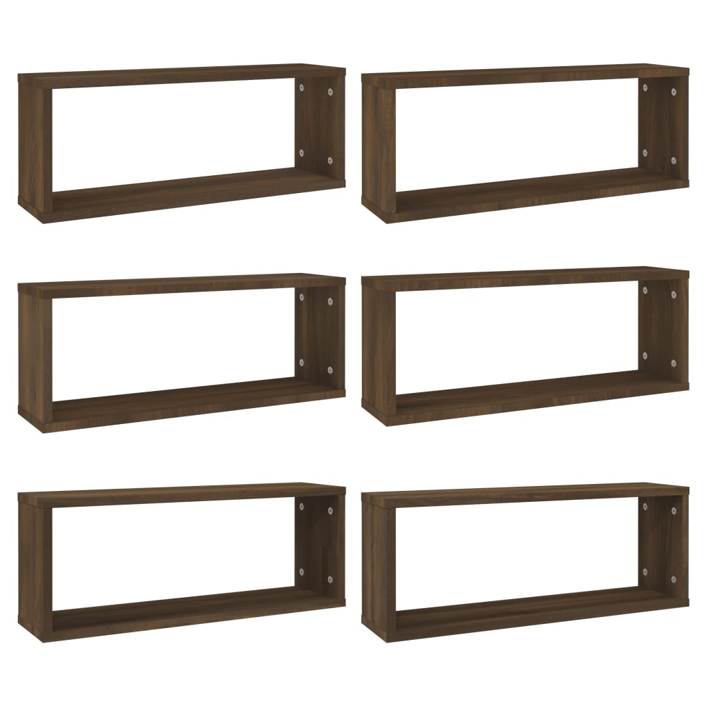 vidaXL Wall Cube Shelves 6 pcs Brown Oak 60x15x23 cm Engineered Wood
