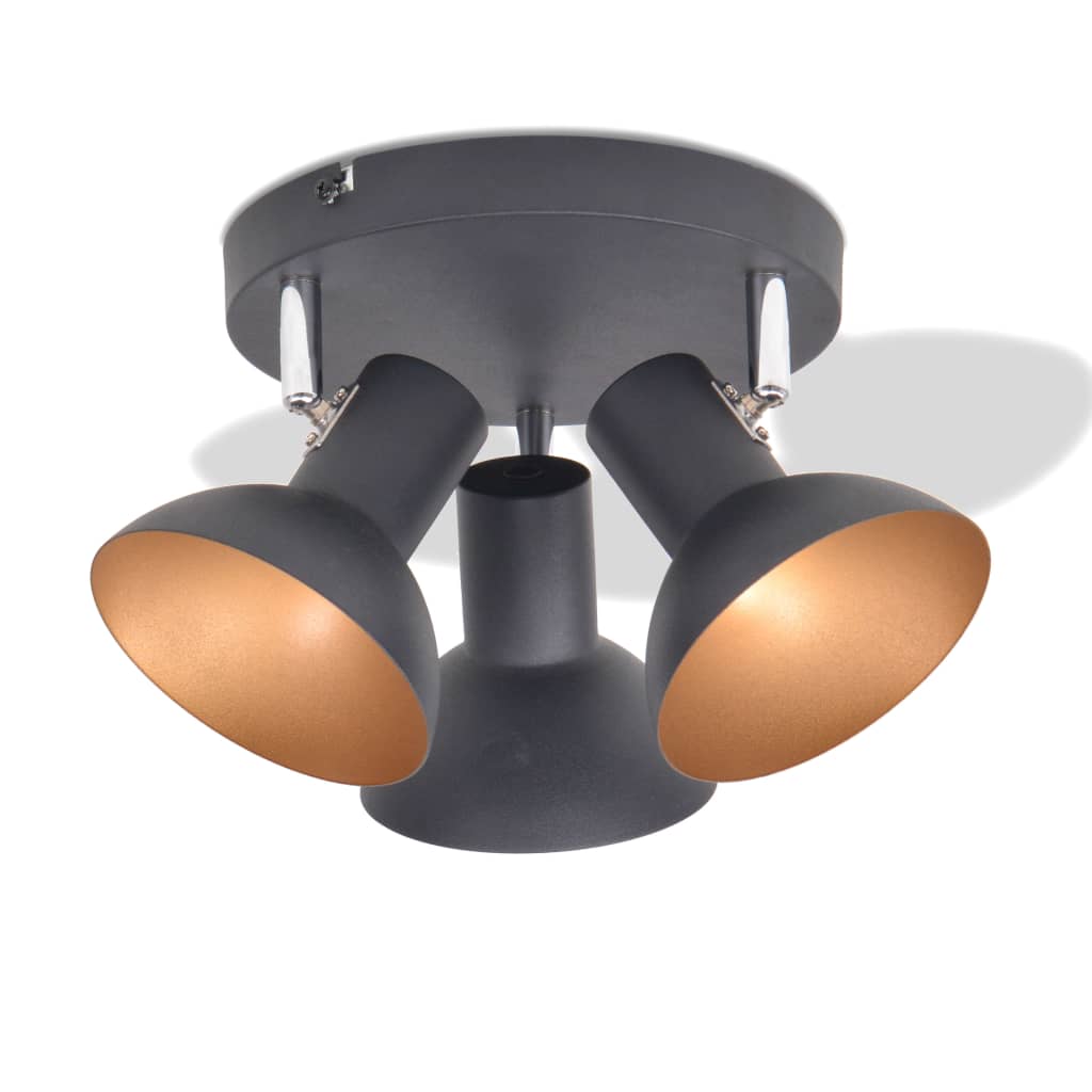 vidaXL Ceiling Lamp for 3 Bulbs E27 Black and Gold