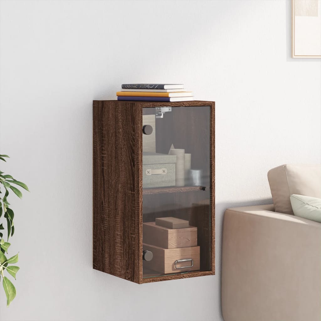 vidaXL Wall Cabinet with Glass Doors Brown Oak 35x37x68.5 cm