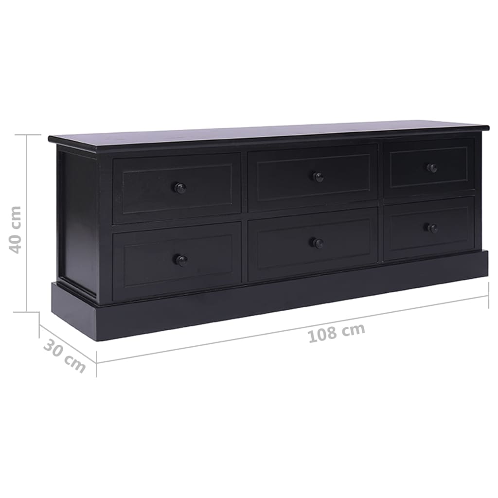 vidaXL TV Cabinet Black 108x30x40 cm Solid Paulownia Wood