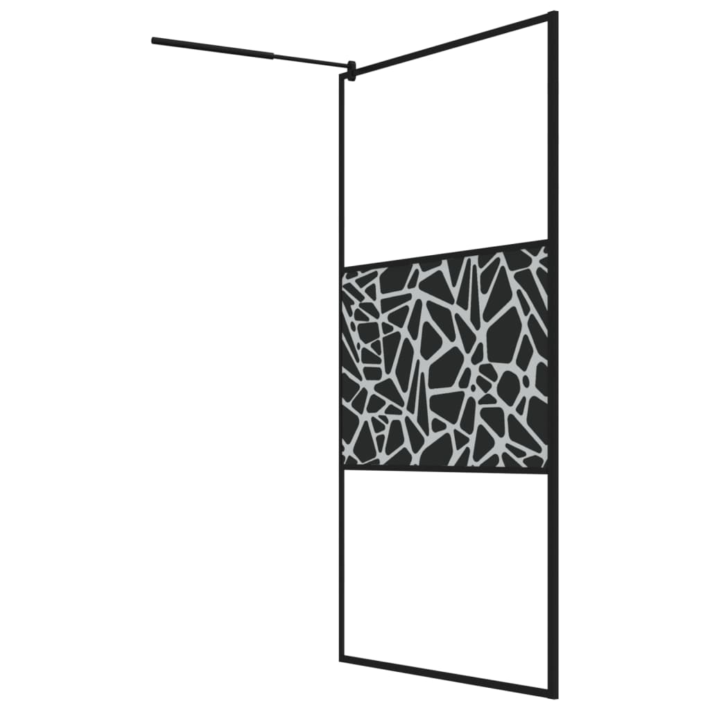 vidaXL Walk-in Shower Wall 115x195cm ESG Glass with Stone Design Black