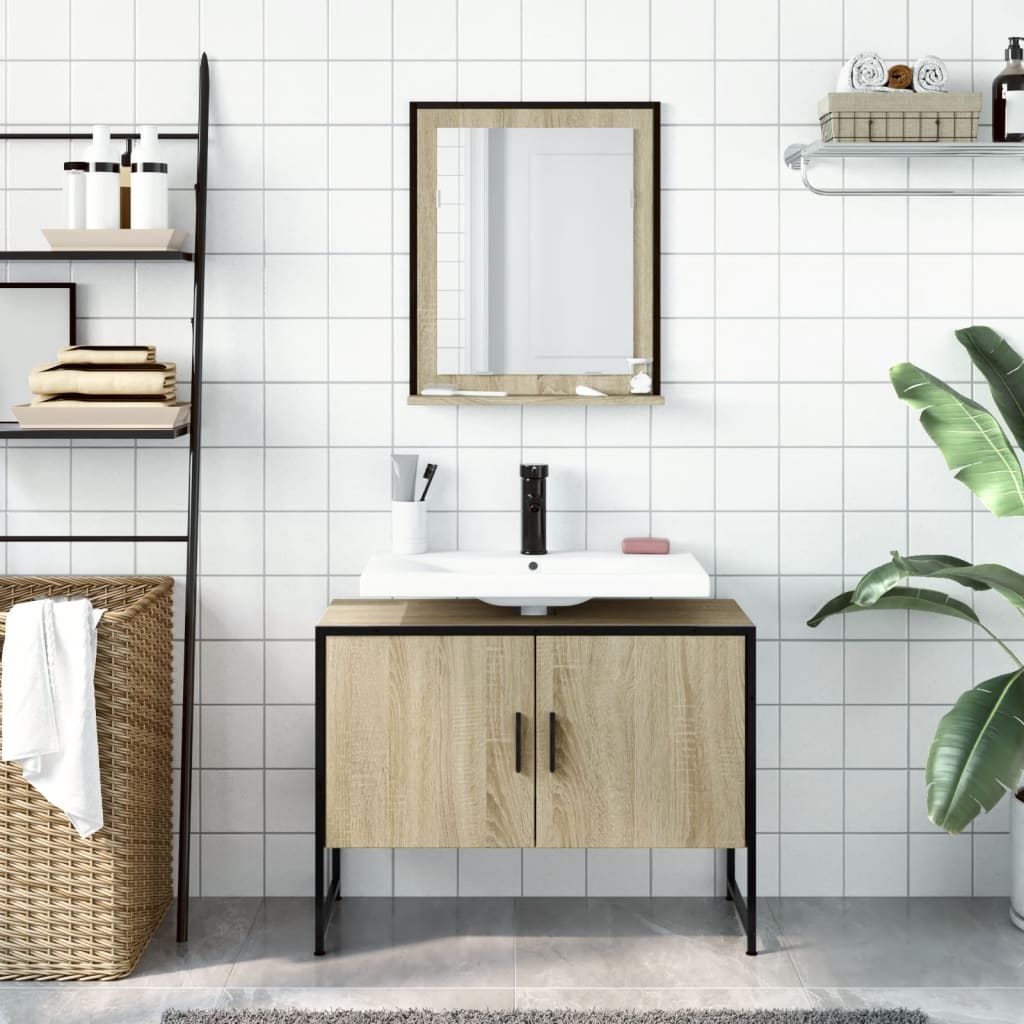 vidaXL 2 Piece Bathroom Cabinet Set Sonoma Oak Engineered Wood
