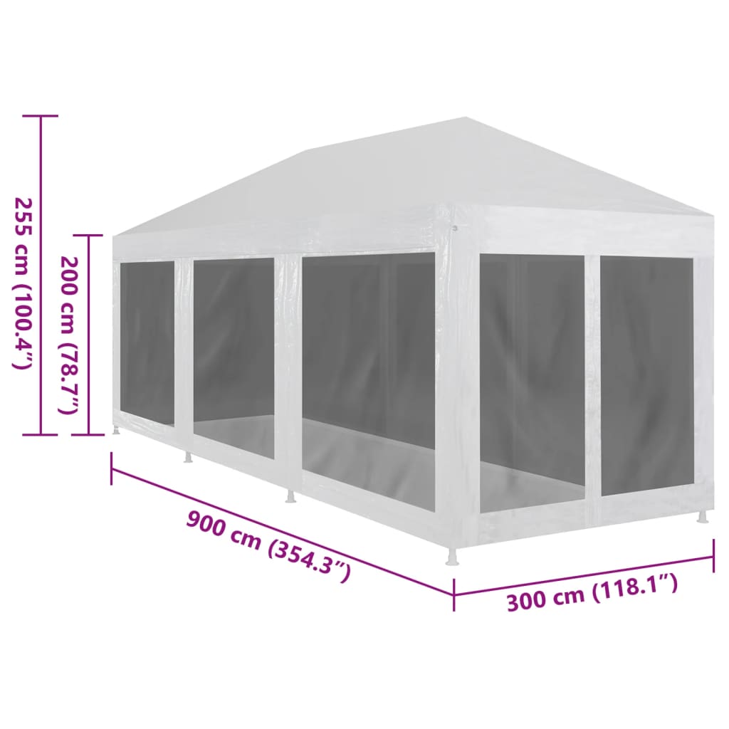 vidaXL Party Tent with 8 Mesh Sidewalls 9x3 m