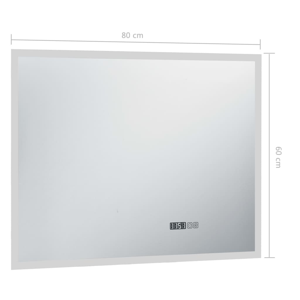 vidaXL Bathroom LED Mirror with Touch Sensor and Time Display 80x60 cm