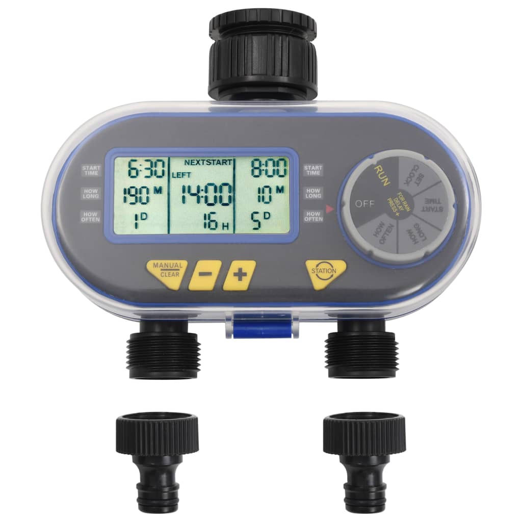 vidaXL Digital Water Timer with Dual Outlet and Rain Sensor