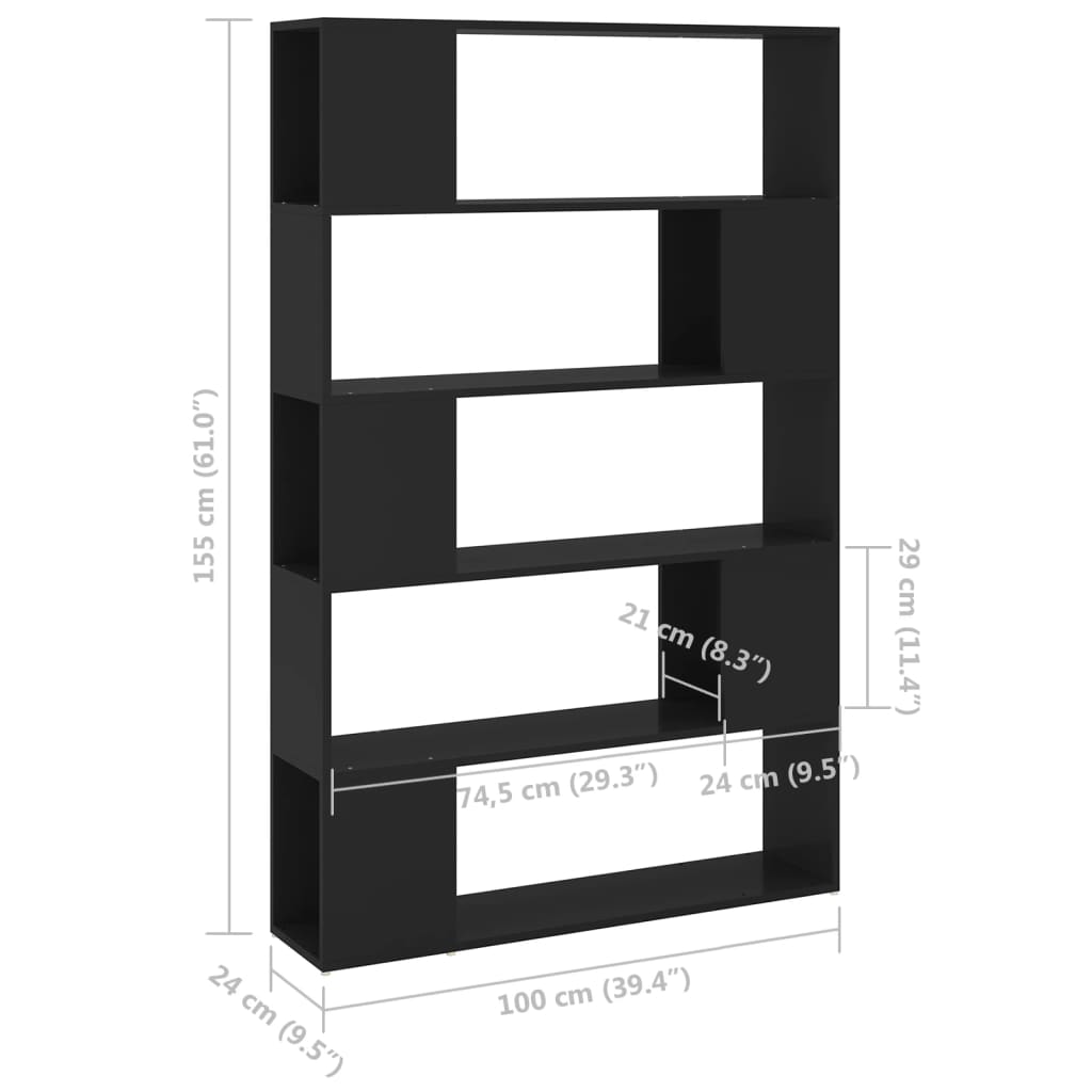 vidaXL Book Cabinet Room Divider Black 100x24x155 cm Engineered Wood