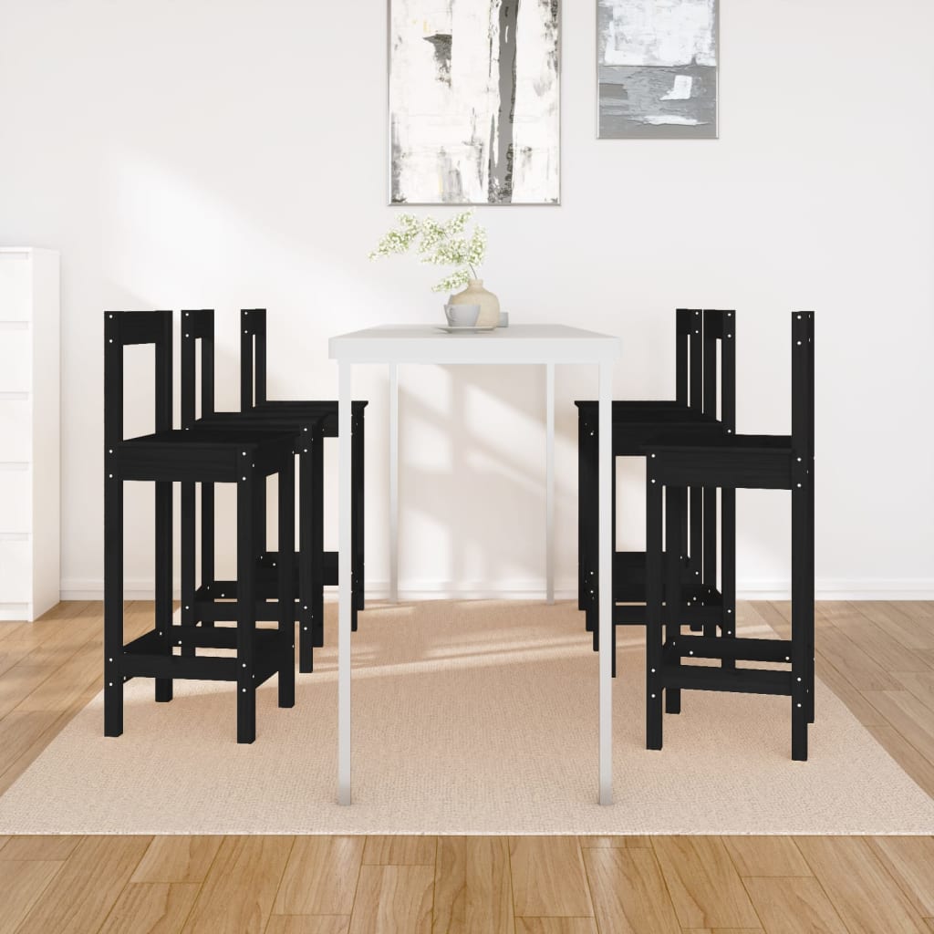 vidaXL Bar Chairs 6 pcs Black Solid Wood Pine