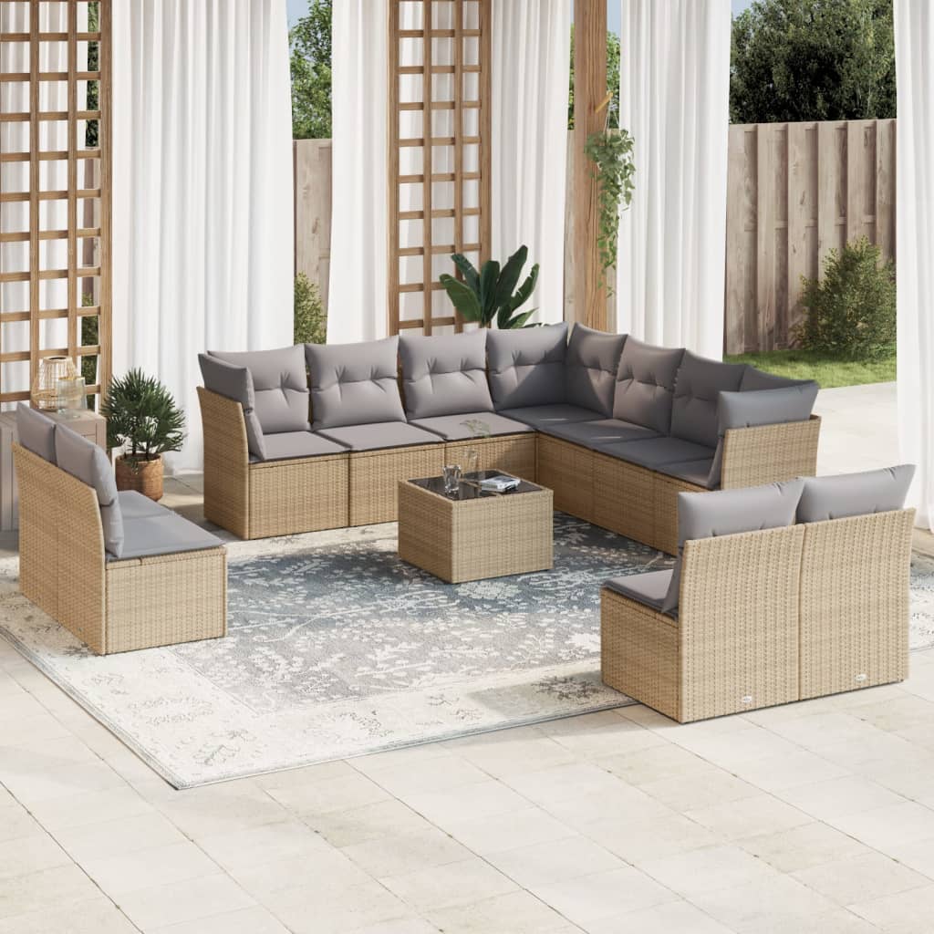 vidaXL 12 Piece Garden Sofa Set with Cushions Beige Poly Rattan