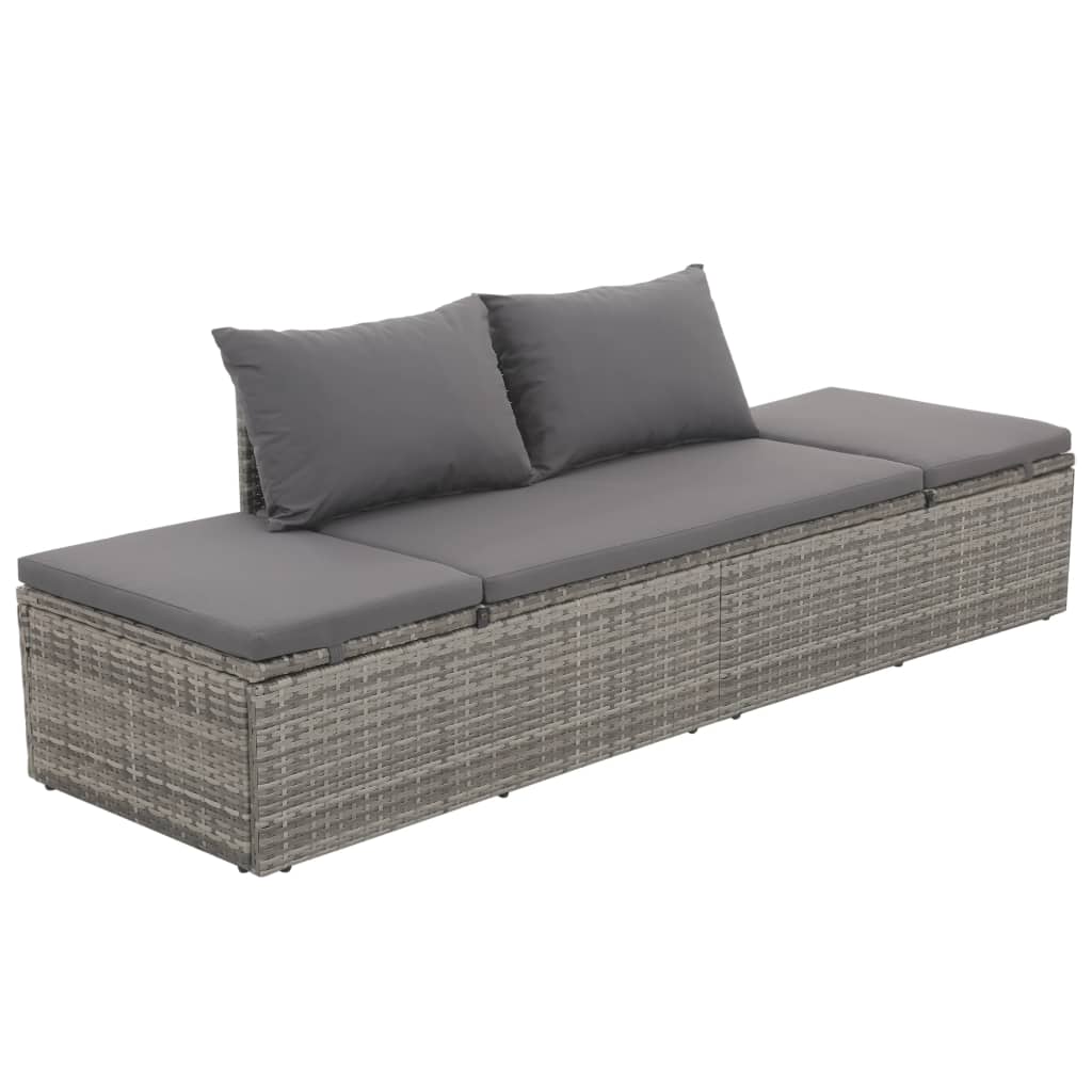vidaXL Outdoor Lounge Bed with Cushion & Pillows Poly Rattan Grey