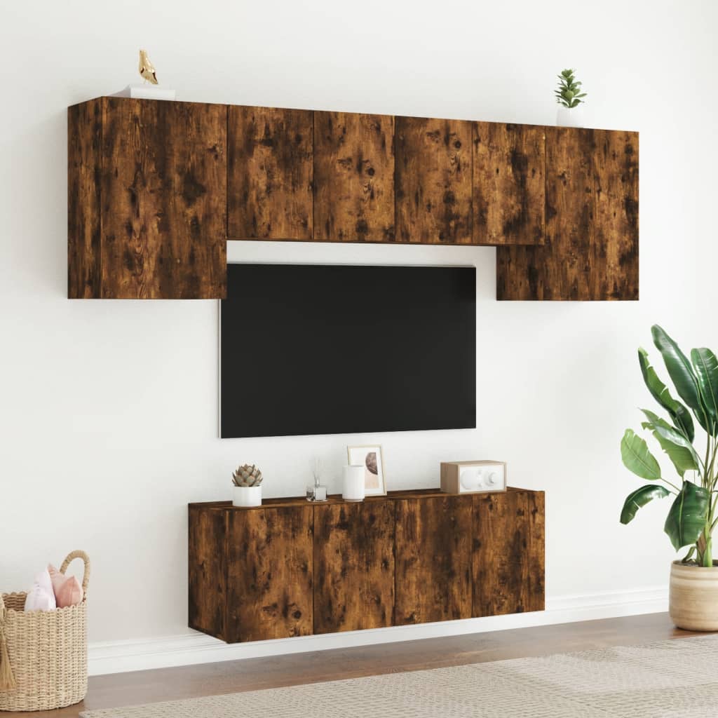 vidaXL 6 Piece TV Wall Units Smoked Oak Engineered Wood