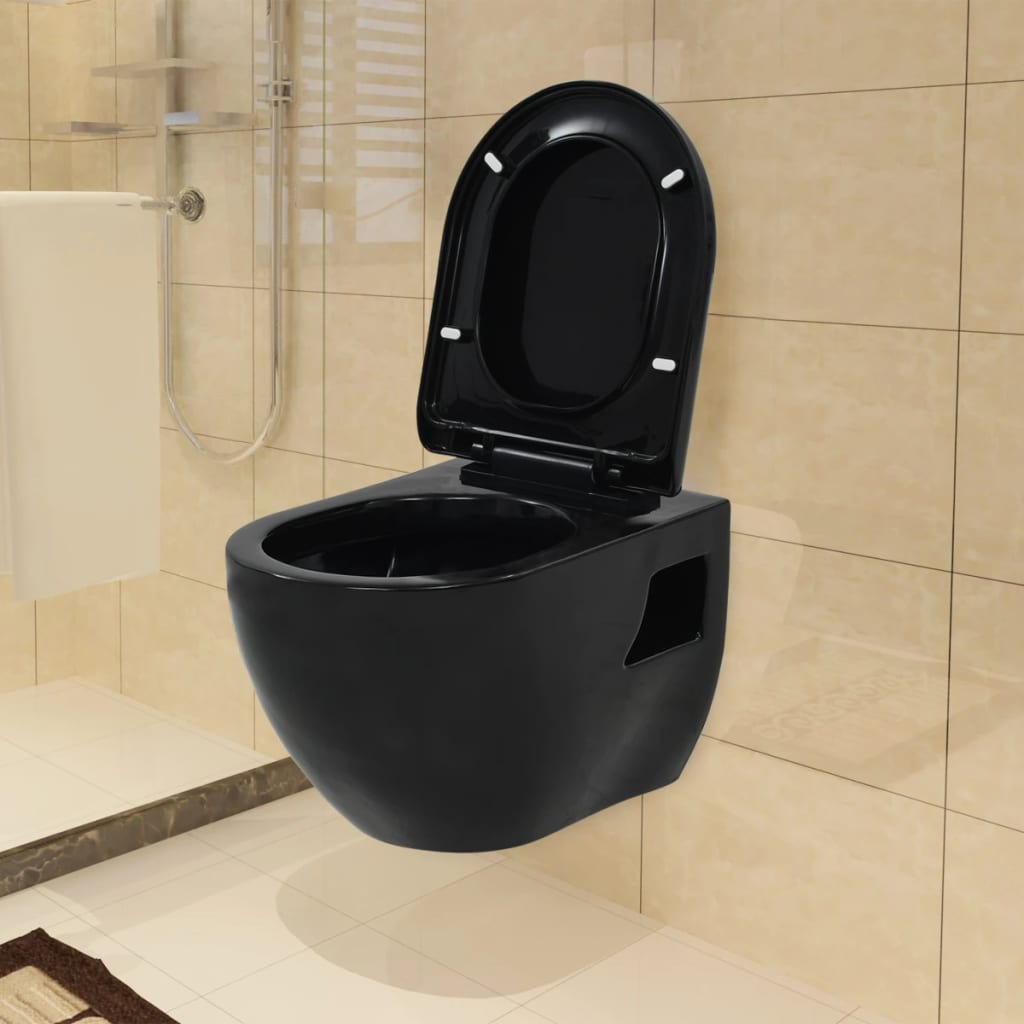 vidaXL Wall-Hung Toilet with Concealed Cistern Ceramic Black