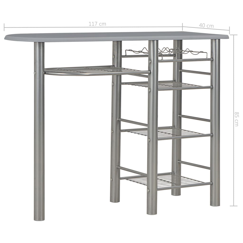 vidaXL 3 Piece Bar Set with Shelves Wood and Steel Grey