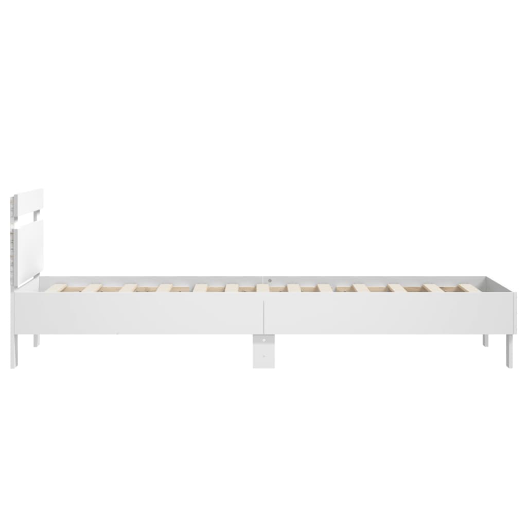 vidaXL Bed Frame with Headboard and LED Lights White 75x190 cm Small Single