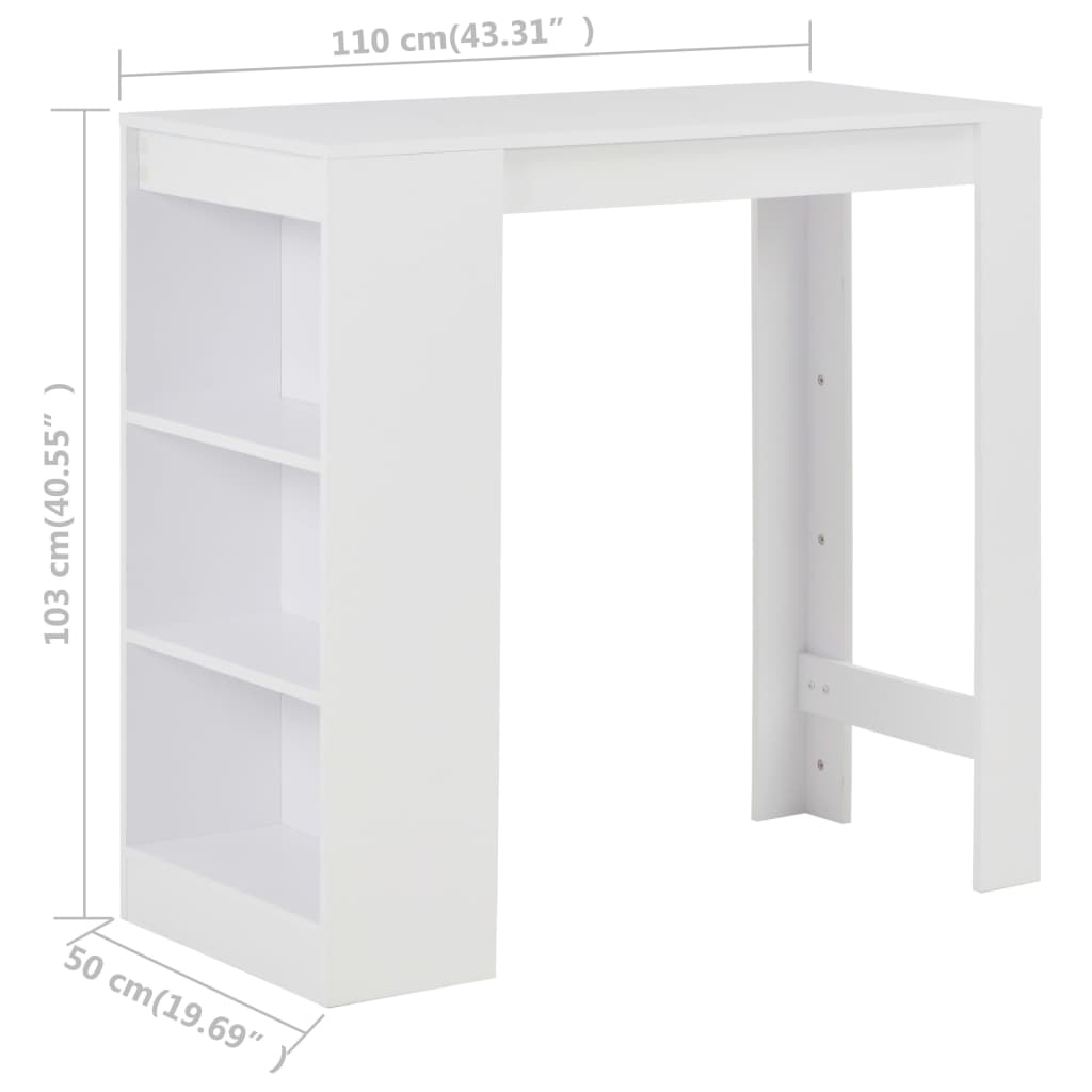 vidaXL Bar Table with Shelf White 110x50x103 cm