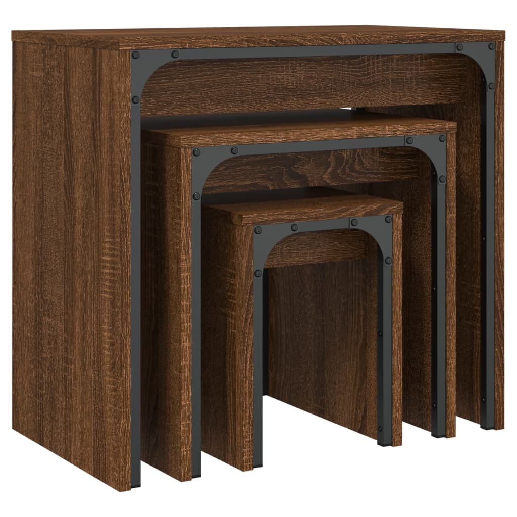 vidaXL Nesting Coffee Tables 3 pcs Brown Oak Engineered Wood