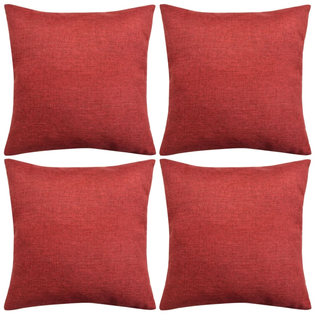 vidaXL Cushion Covers 4 pcs Linen-look Burgundy 80x80 cm