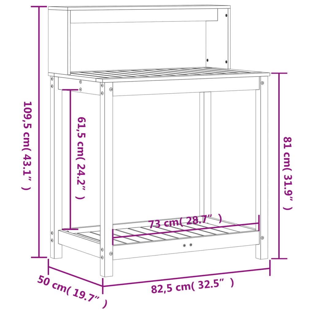 vidaXL Potting Table with Shelves 82.5x50x109.5 cm Impregnated Wood Pine