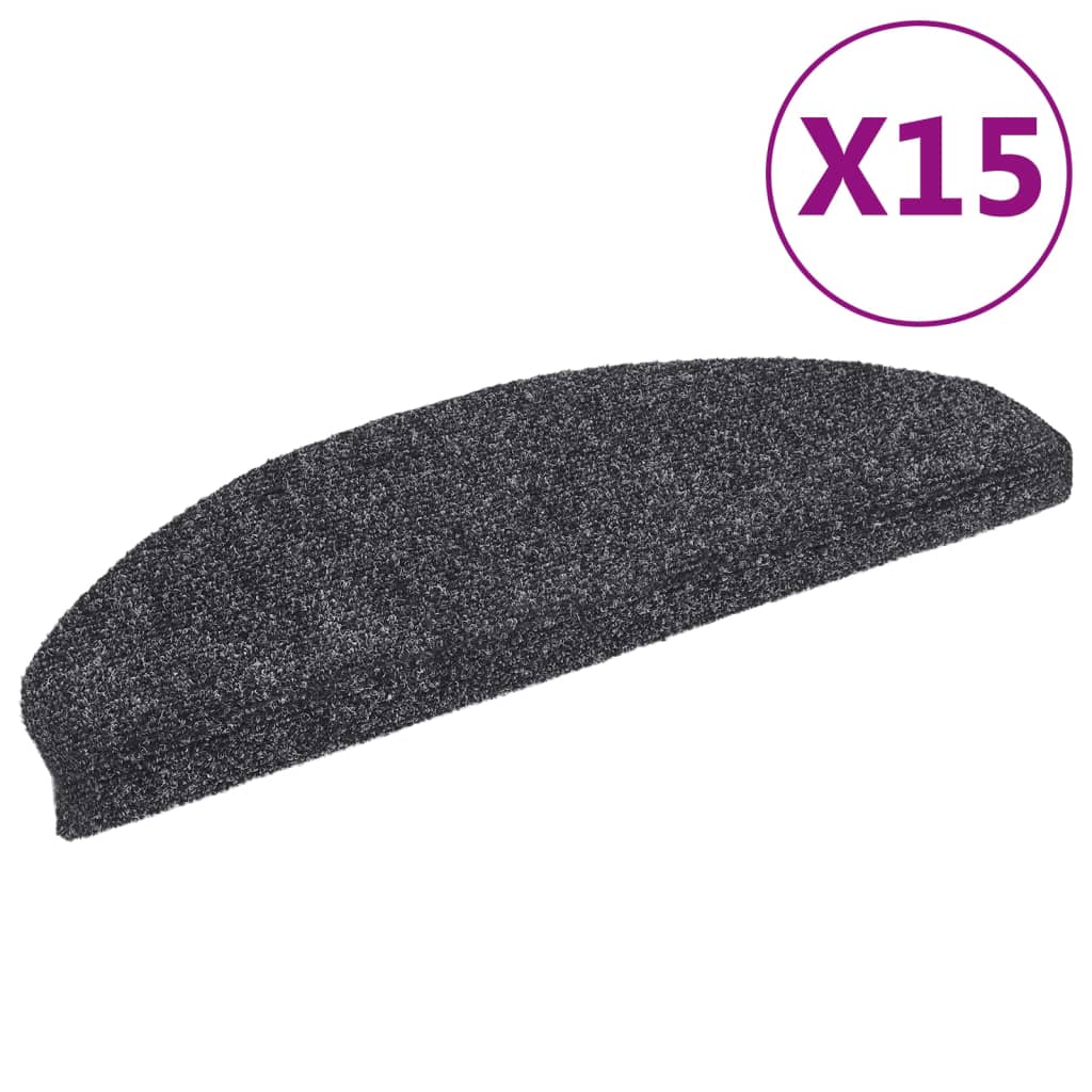 vidaXL 15pcs Self-adhesive Stair Mats Needle Punch 65x21x4cm Dark Grey