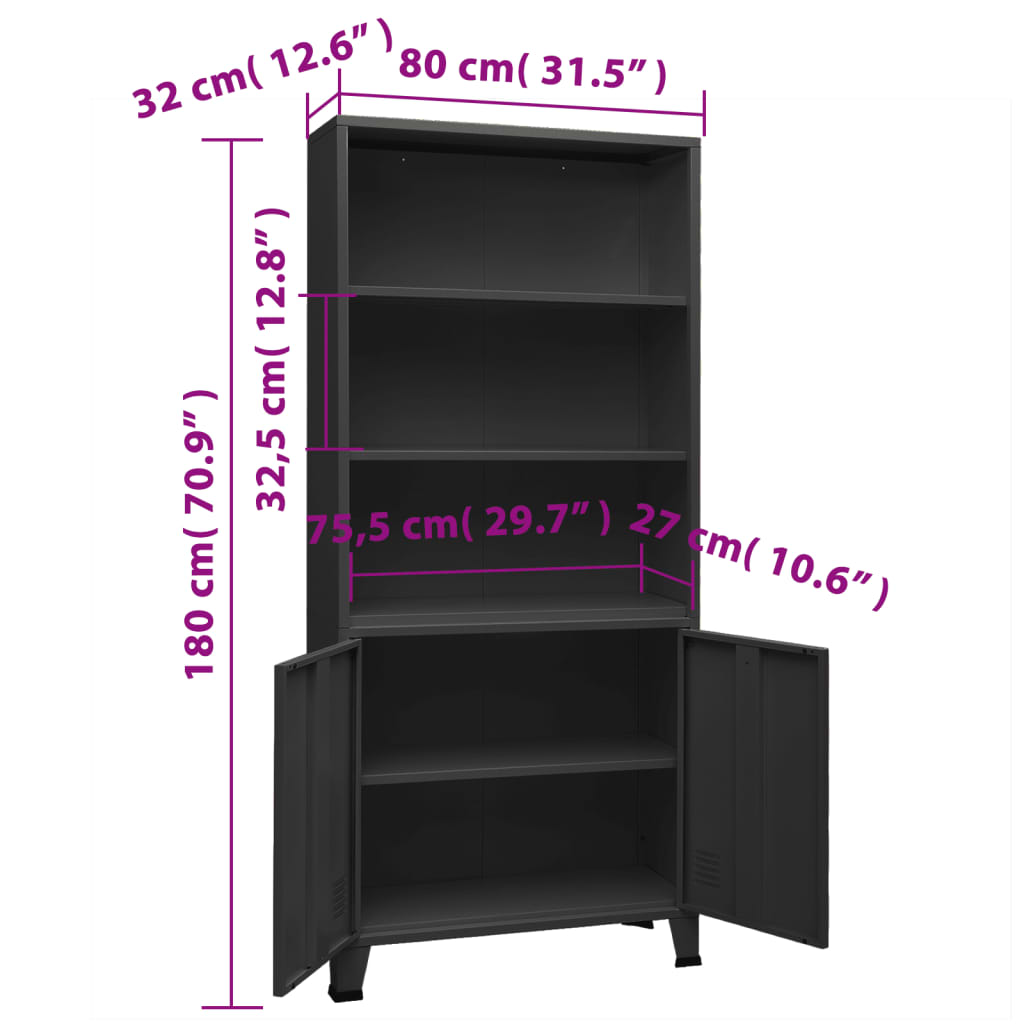 vidaXL Industrial Bookshelf Anthracite 80x32x180 cm Steel