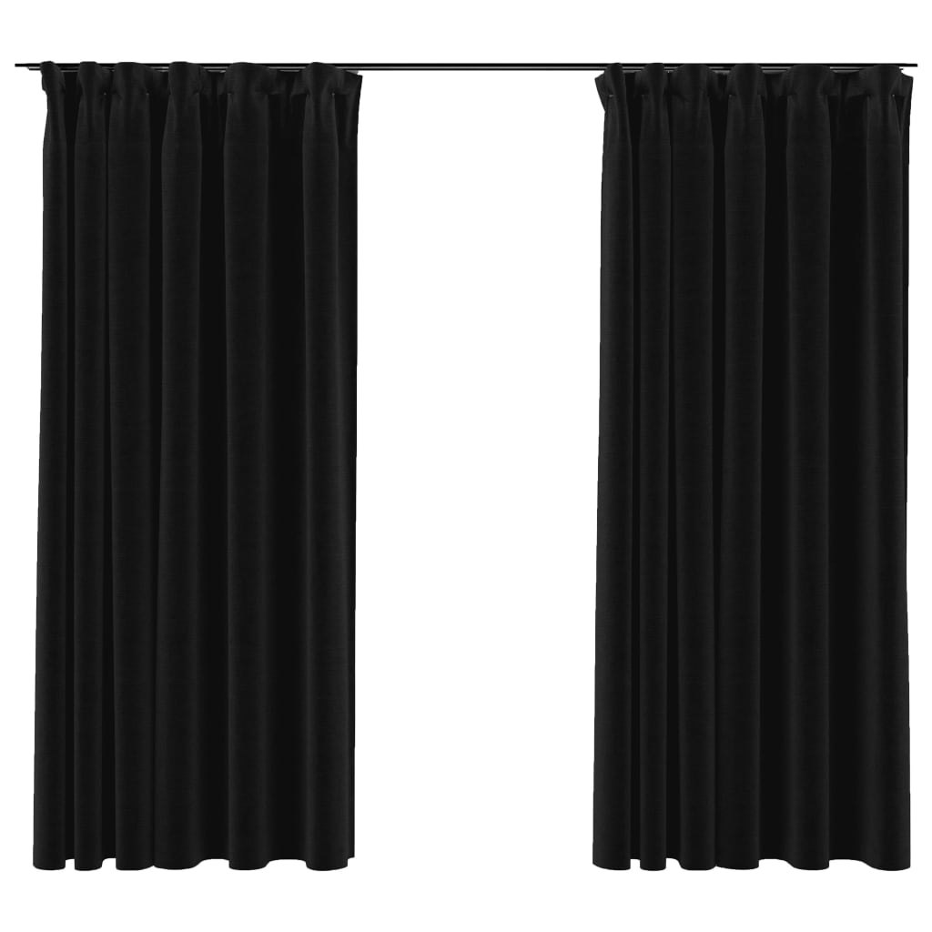 vidaXL Linen-Look Blackout Curtains with Hooks 2 pcs Anthracite 140x175 cm