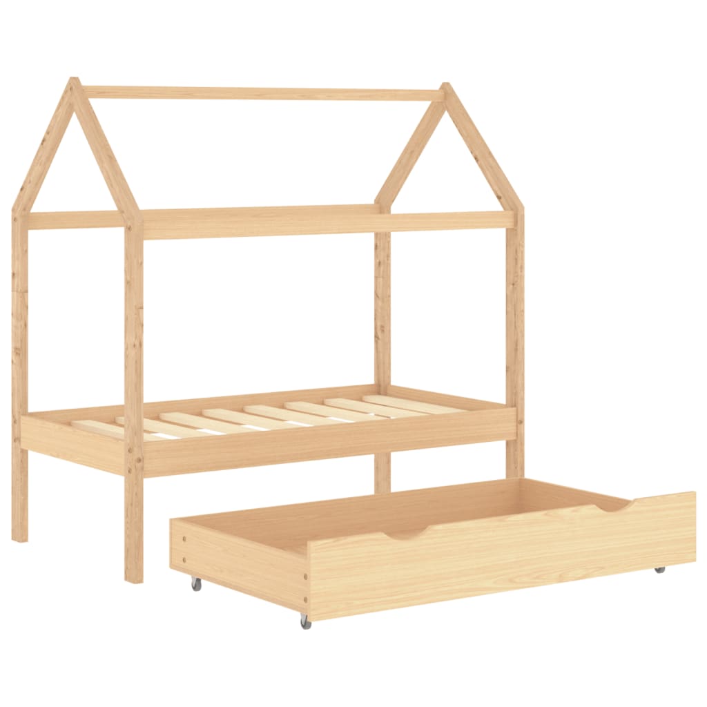 vidaXL Kids Bed Frame with a Drawer Solid Pine Wood 70x140 cm