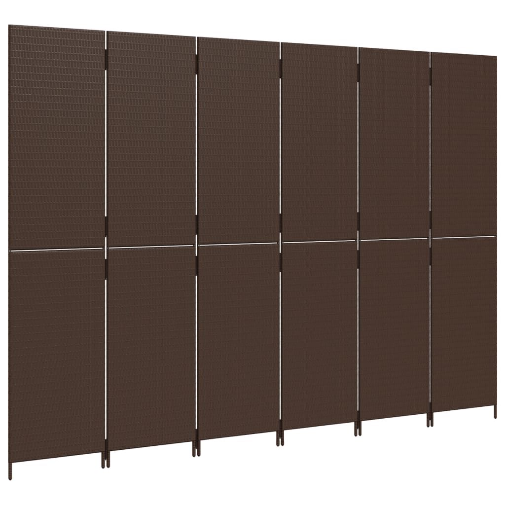 vidaXL Room Divider 6 Panels Brown Poly Rattan