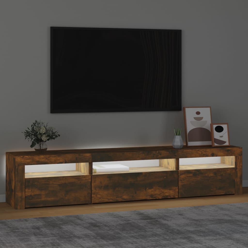 vidaXL TV Cabinet with LED Lights Smoked Oak 195x35x40 cm