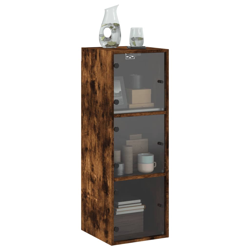 vidaXL Wall Cabinet with Glass Doors Smoked Oak 35x37x100 cm