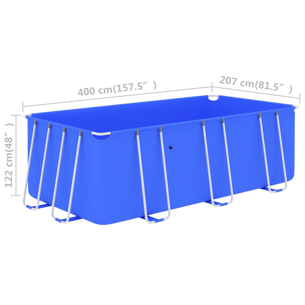 vidaXL Swimming Pool with Steel Frame 400x207x122 cm Blue
