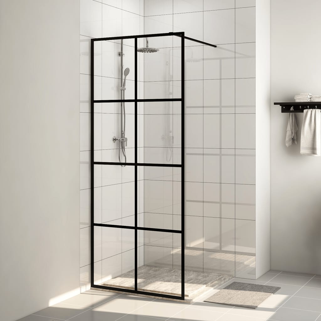 vidaXL Walk-in Shower Wall with Clear ESG Glass 80x195 cm Black