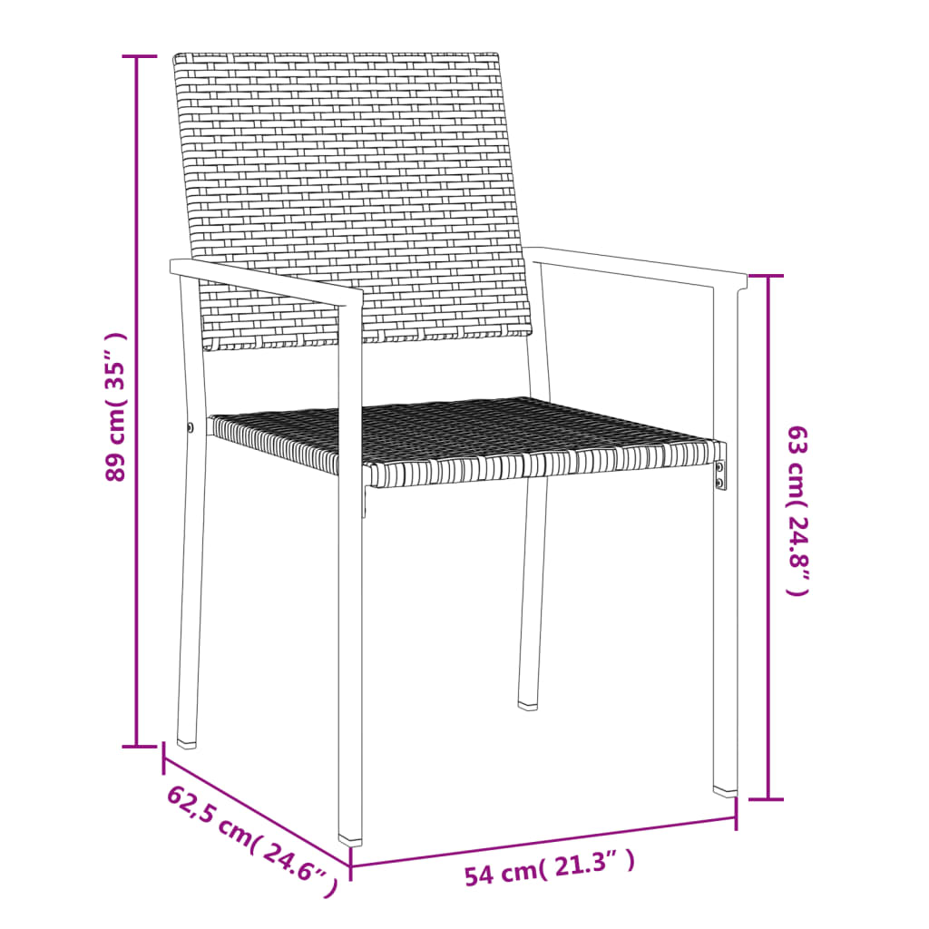 vidaXL Garden Chairs 2 pcs Black 54x62.5x89 cm Poly Rattan