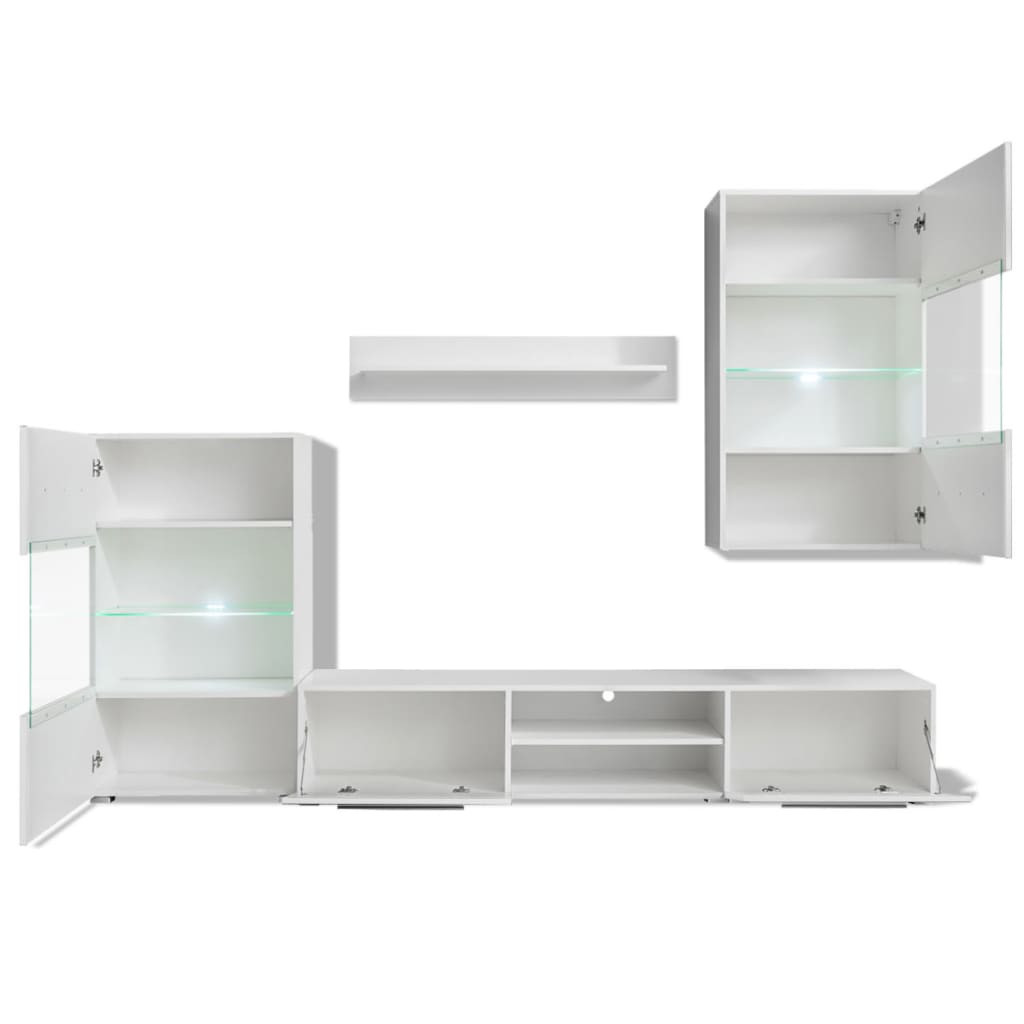vidaXL Five Piece Wall Display Cabinet TV Unit with LED Lighting White