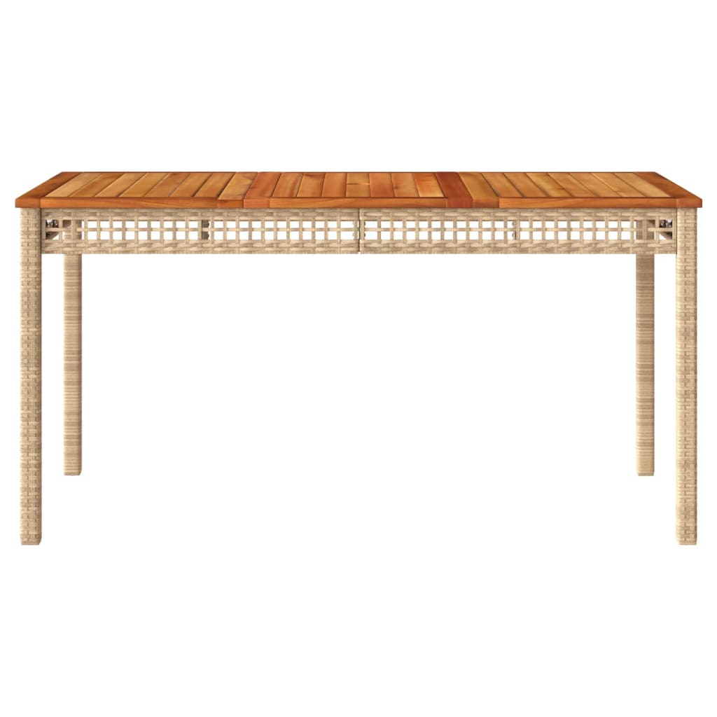 vidaXL Garden Table Beige 140x80x75 cm Poly Rattan Acacia Wood